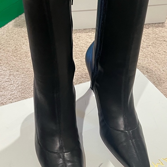 Amina Muaddi Black Heeled Boots Sleek Design - Picture 5 of 8